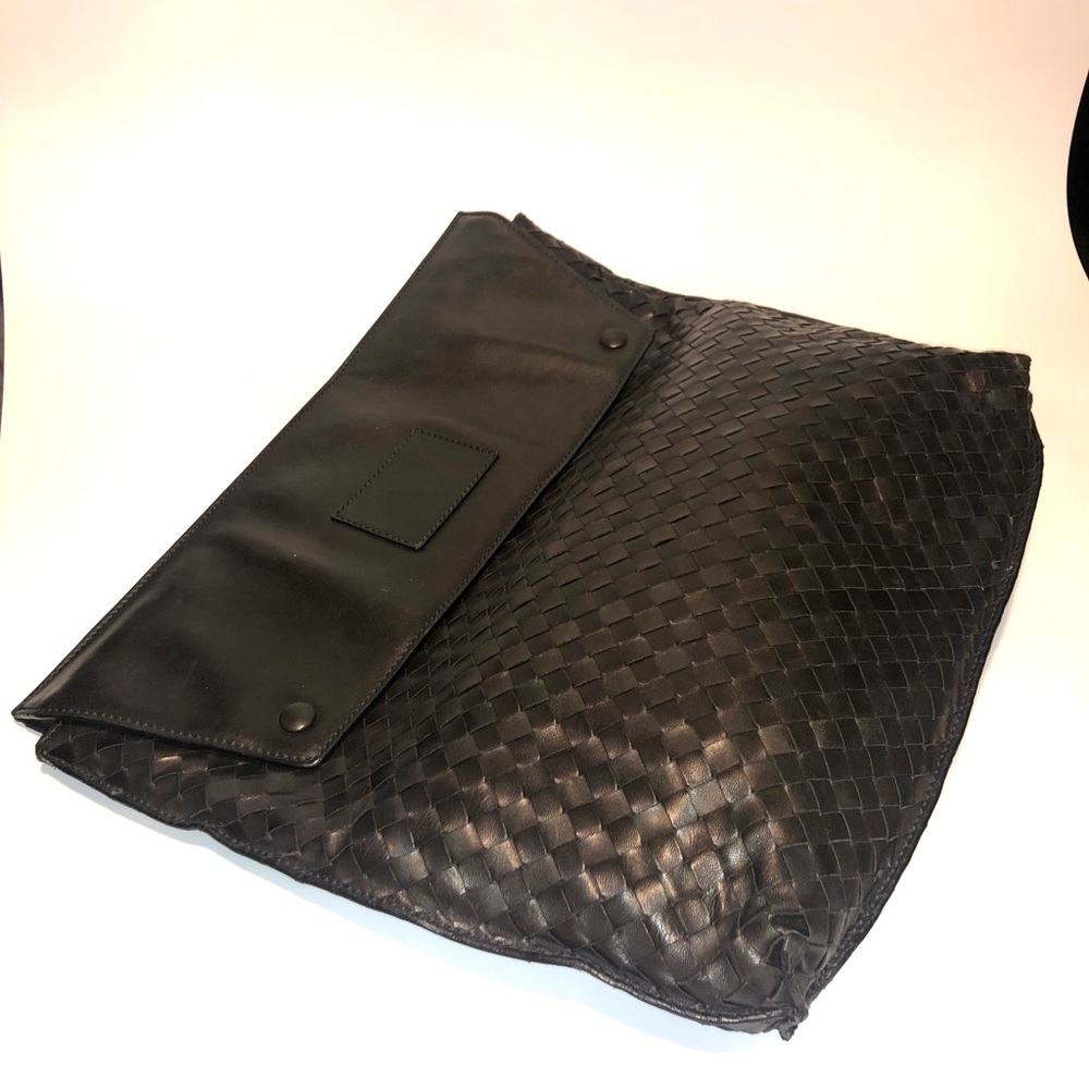 Bottega Venetta Intrecciato Black Leather fold over clutch